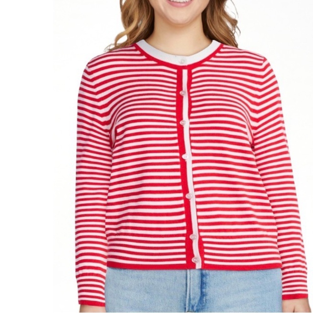 Free Assembly Women’s Stripe Cozy Yarn Cardigan Sweater, Lightweight, Size L